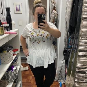 Embroidered Peplum Top